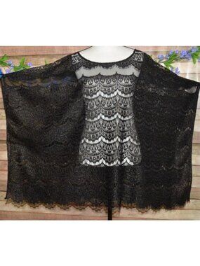 Catherines All Black Lace Poncho Top Blouse Cover Up Size 2X 3X Formal or Swim